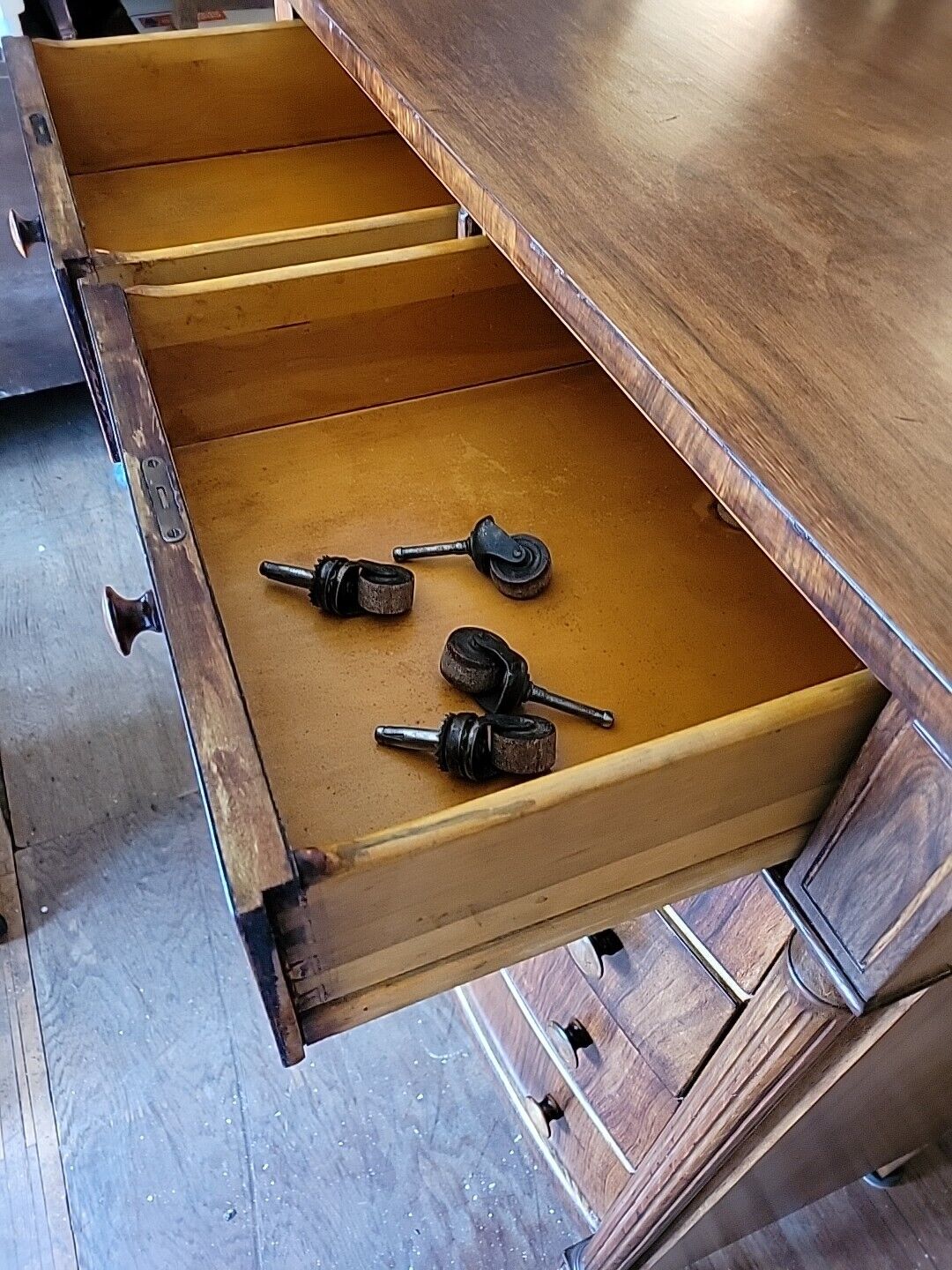 Vintage Golden Oak Veneer 2 Over 4 Tall Boy Dresser Chest of Drawers