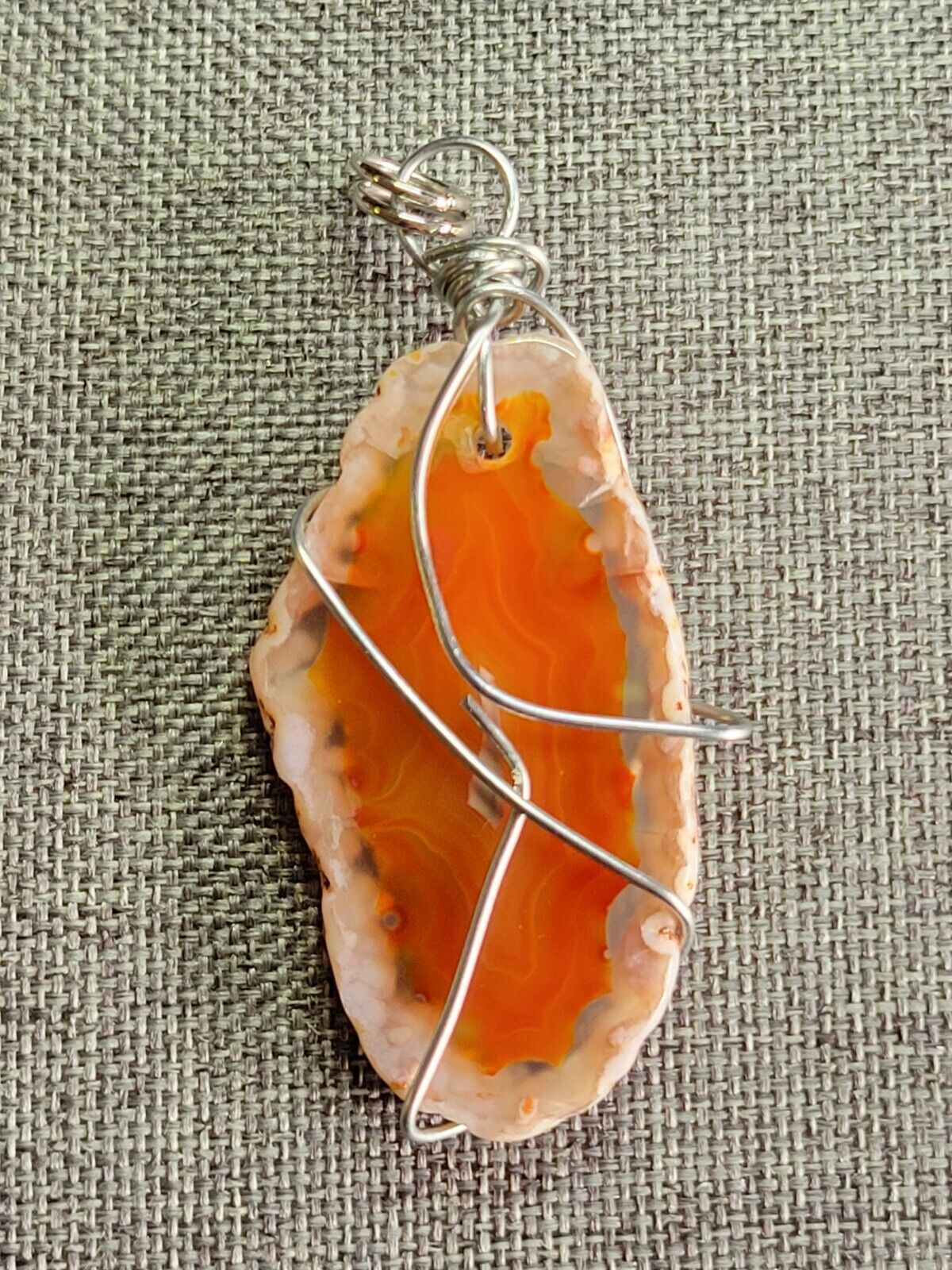 Wire Wrapped Orange Sliced Agate Pendant