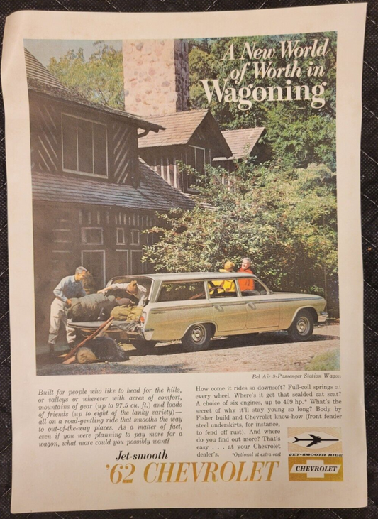 1962 Chevrolet Bel-Air Station Wagon Vintage Print Ad  "Jet Smooth Wagoning"