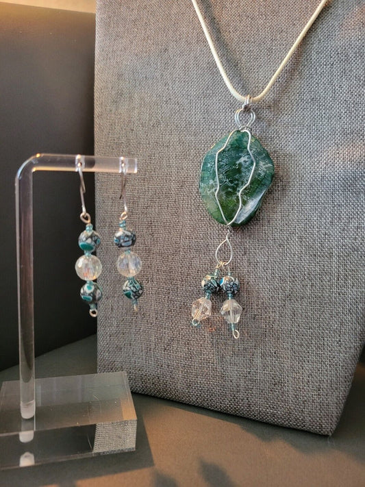 Frog Skin Agate Reversible Pendant & Dangle Earring Set 2nd