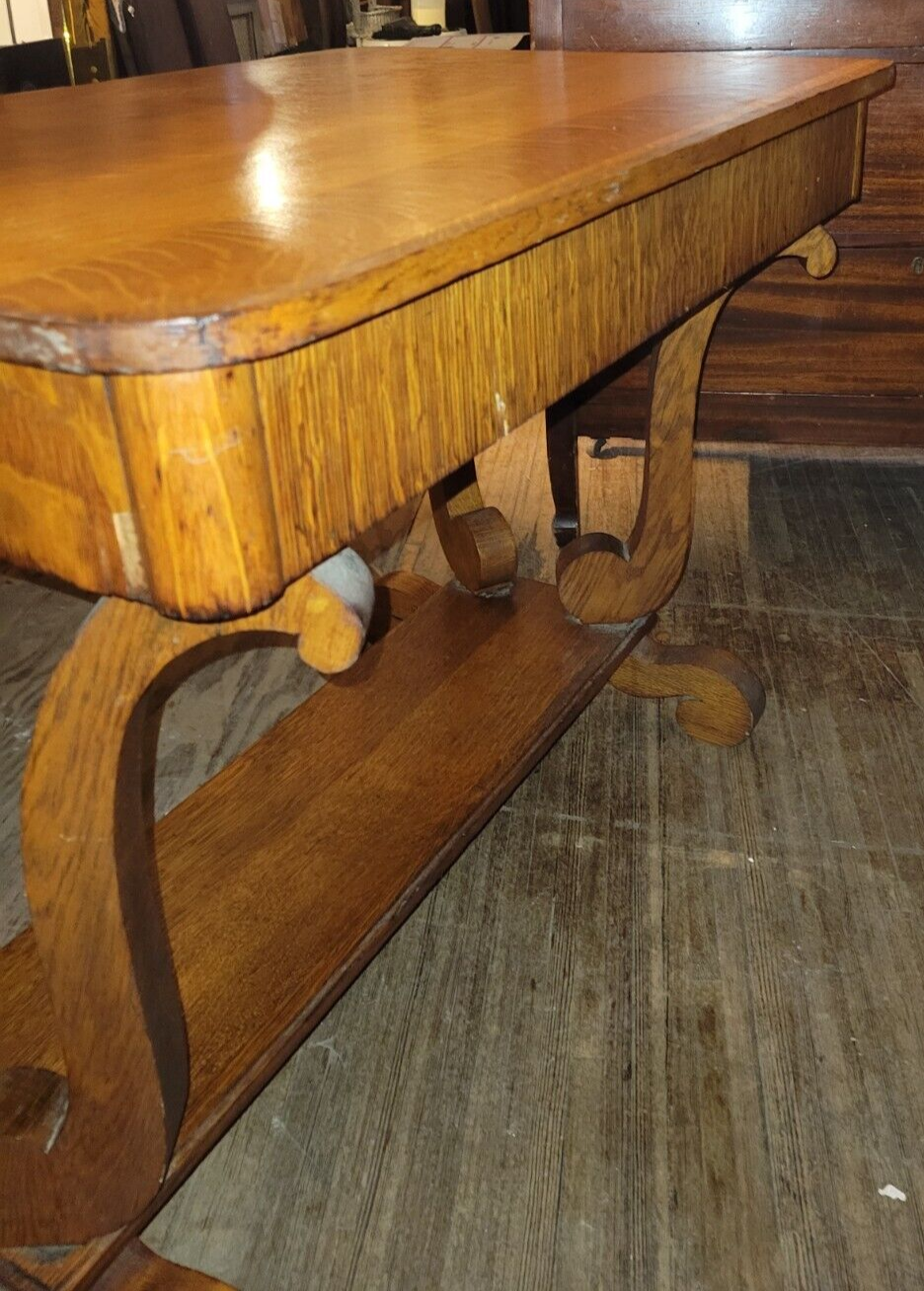Vintage Quartersawn Oak Writing Library Desk As-Is with Drawer