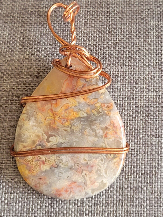Crazy Lace Teardrop Agate Wire Wrap Pendant