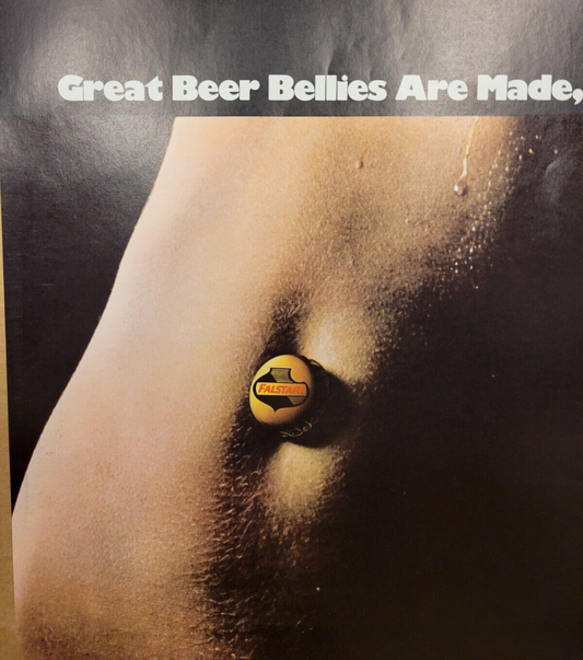 Vintage NOS Poster Falstaff Great Beer Bellies Are Made Not Born Sexy Stomach