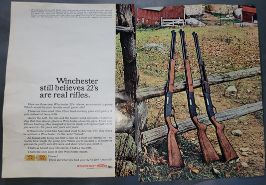 Vintage Winchester "22" Rifle 2 Page Print Ad 1961