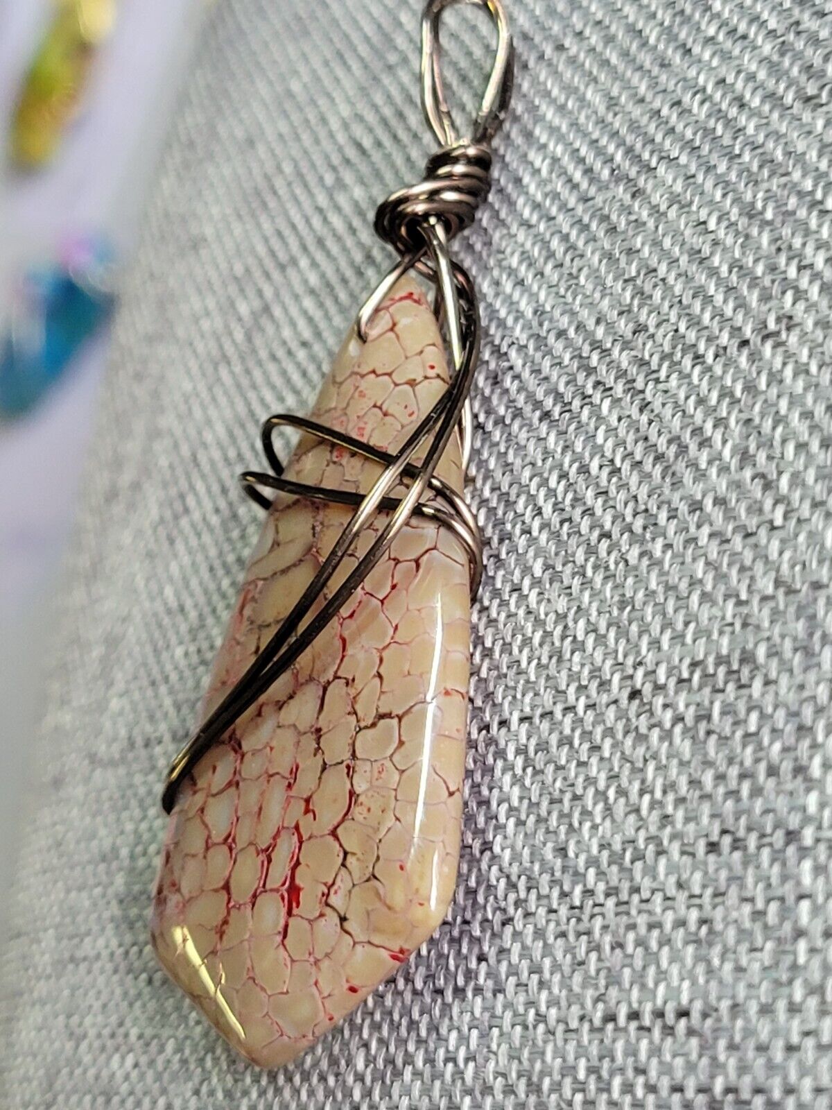 Wire Wrapped Dragon Vein Agate Reversible Pendant