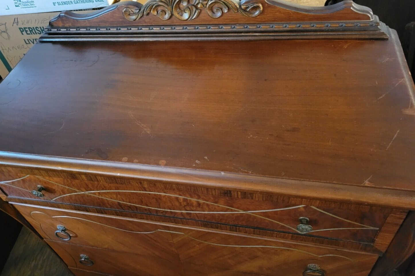 Vintage Walnut Mens Chest of Drawers Tall Boy Dresser Matches Wardrobe Bed 1930s