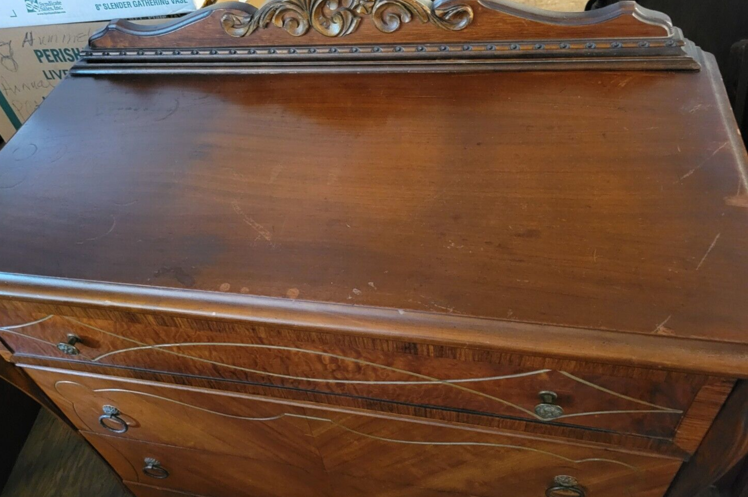 Vintage Walnut Mens Chest of Drawers Tall Boy Dresser Matches Wardrobe Bed 1930s