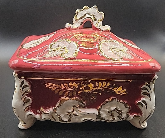 VINTAGE PAUL'S GIFTS RED ROSE PORCELAIN TRINKET JEWELRY BOX NOS ITALY