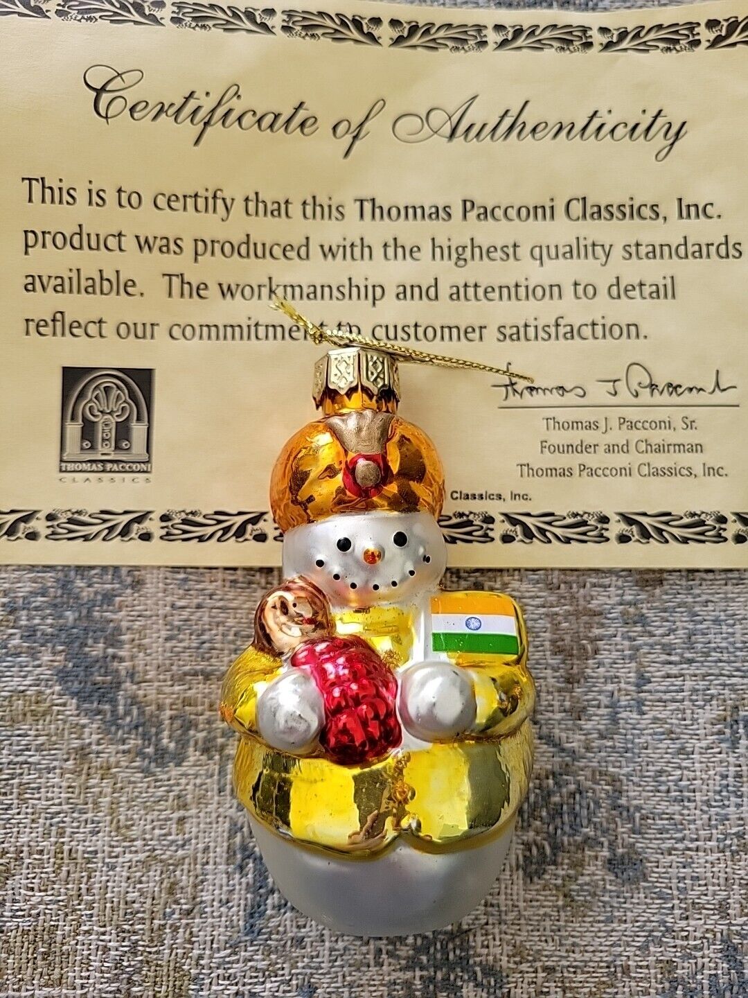 2001 Thomas Pacconi Classics, Tree Ornament Christmas India Snowman