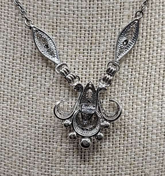 Vintage Espo Flex 925 Sterling Silver Filigree 14”  Statement Necklace