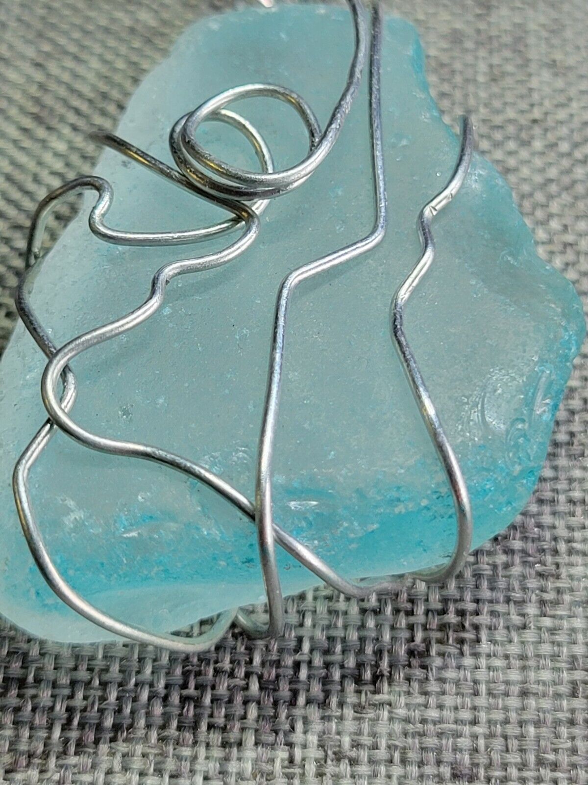 Wire Wrapped Chunky Sea Glass Pendant In Aqua