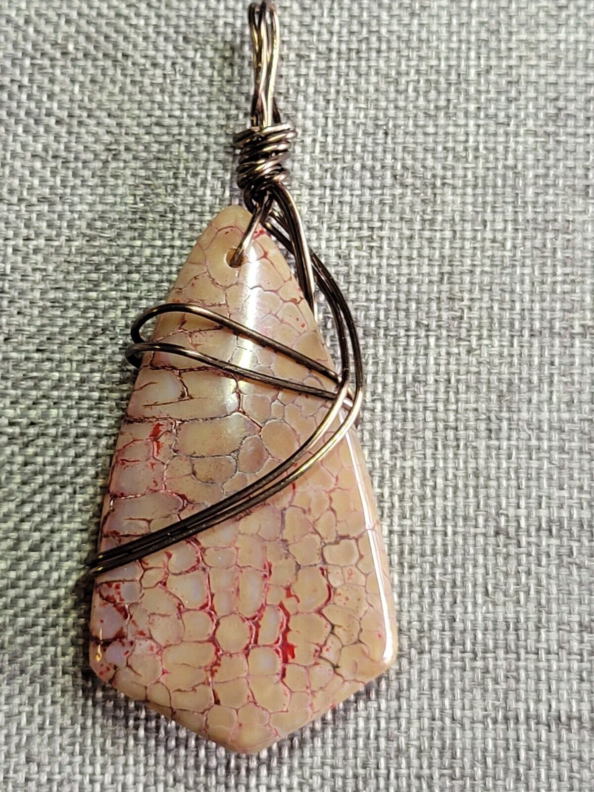 Wire Wrapped Dragon Vein Agate Reversible Pendant