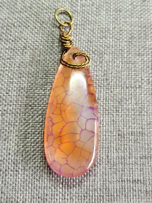 Wire Wrapped Dragon Vein Agate Reversible Pendant