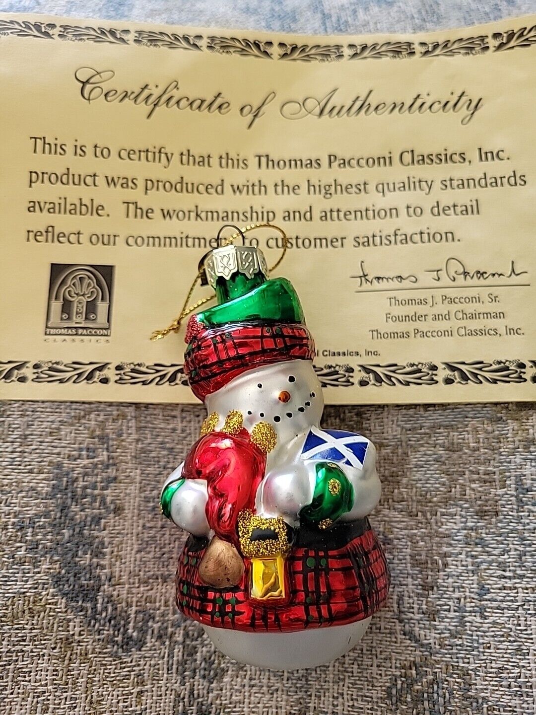 2001 Thomas Pacconi Classics, Tree Ornament Christmas Scotland Snowman In Kilt
