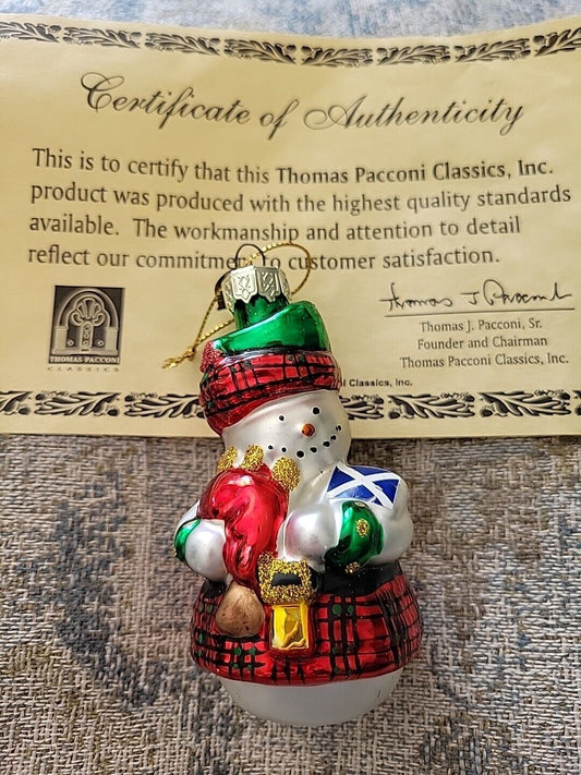 2001 Thomas Pacconi Classics, Tree Ornament Christmas Scotland Snowman In Kilt