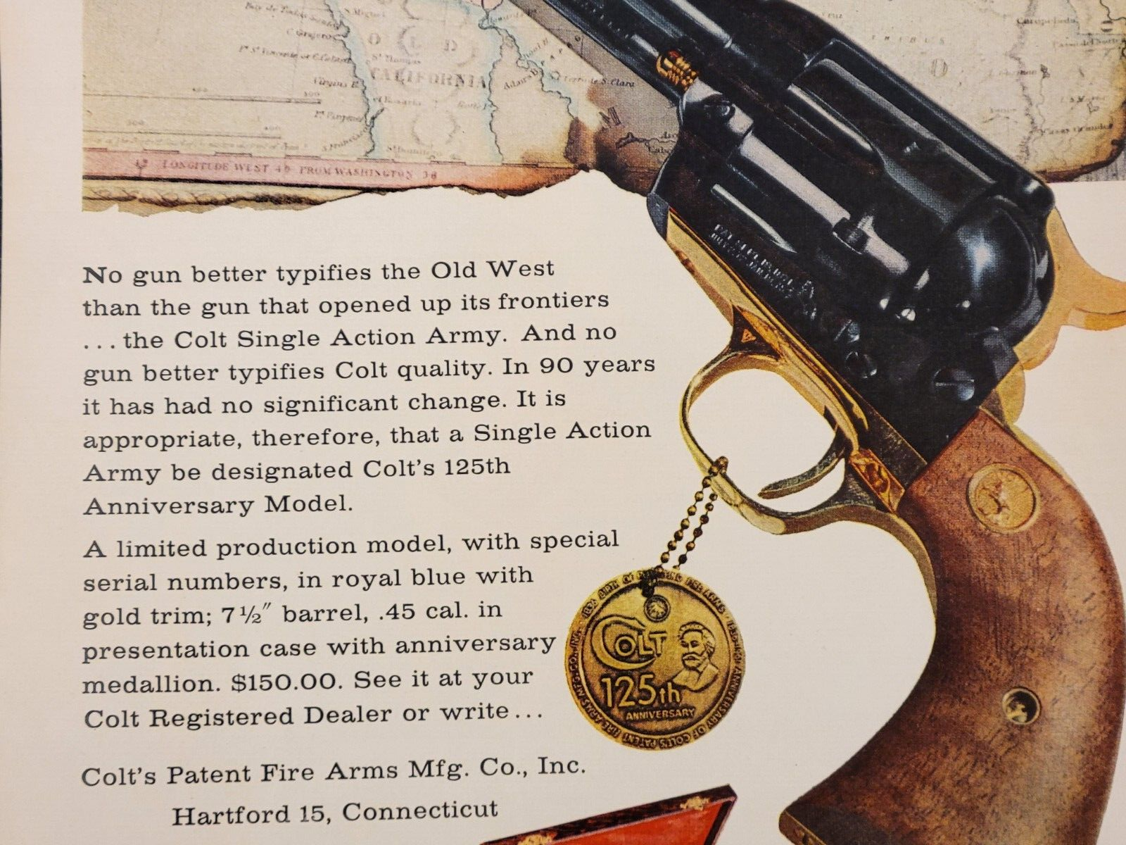 1961 Colt Fire Arms 125th Anniversary Blazing New Frontiers Vintage Print Ad
