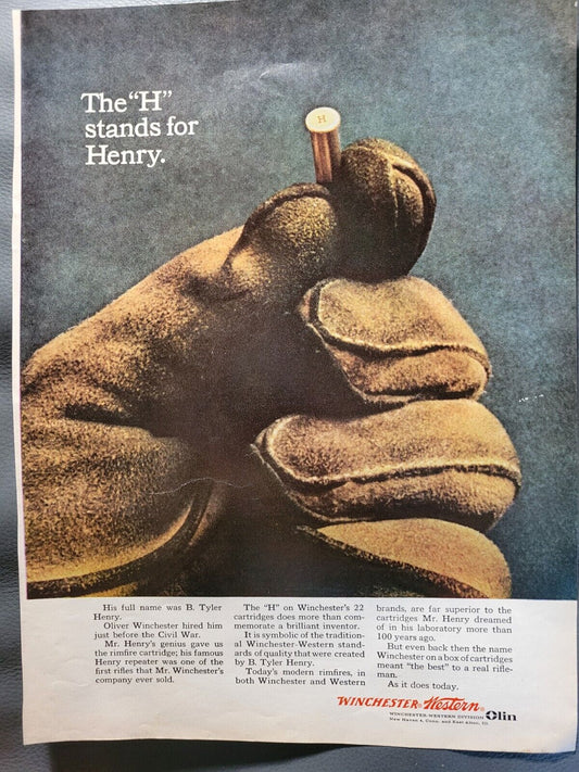 Vintage Winchester "22's" Ammo "The "H" Stands for Henry" Firearm Print Ad 1961