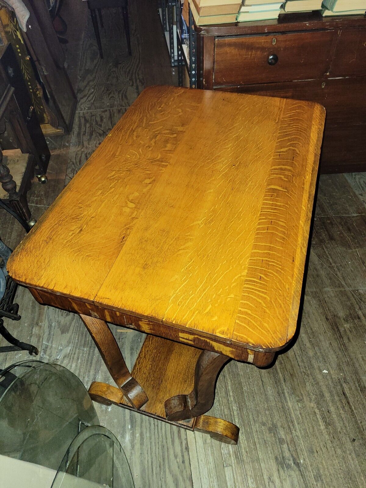 Vintage Quartersawn Oak Writing Library Desk As-Is with Drawer