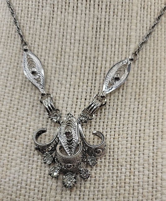 Vintage Espo Flex 925 Sterling Silver Filigree 14”  Statement Necklace