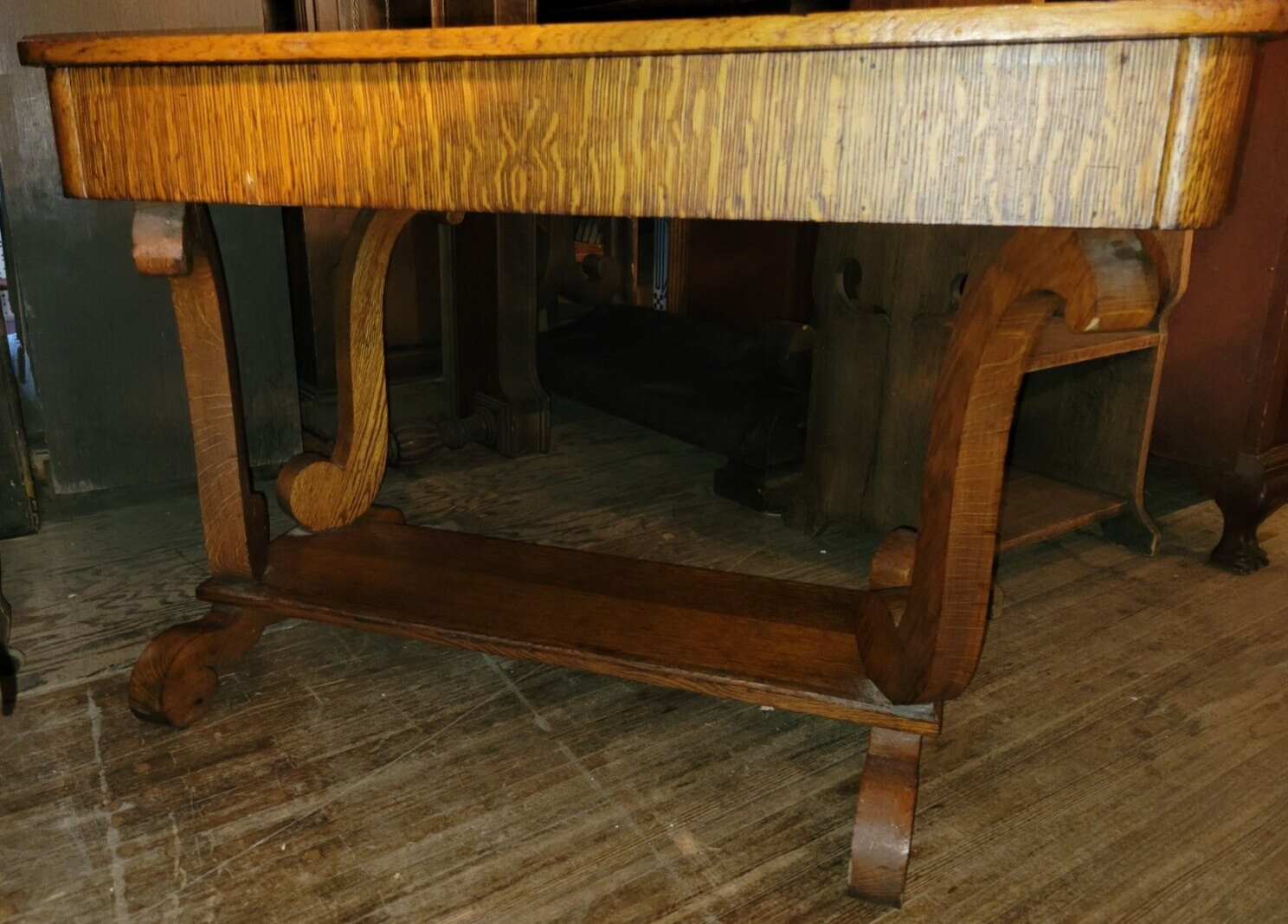 Vintage Quartersawn Oak Writing Library Desk As-Is with Drawer