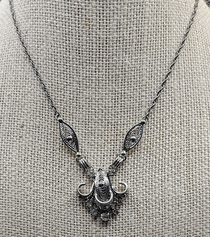 Vintage Espo Flex 925 Sterling Silver Filigree 14”  Statement Necklace