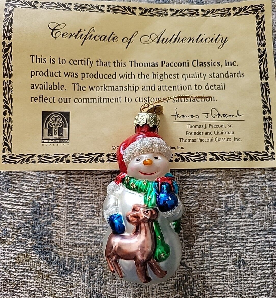 2001 Thomas Pacconi Classics, Tree Ornament Christmas Snowman w Deer