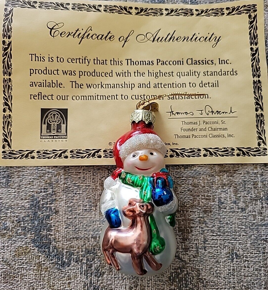 2001 Thomas Pacconi Classics, Tree Ornament Christmas Snowman w Deer