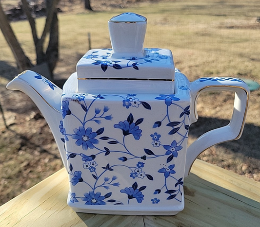 Vintage Windsor England Blue And White Flowers Floral Square Teapot