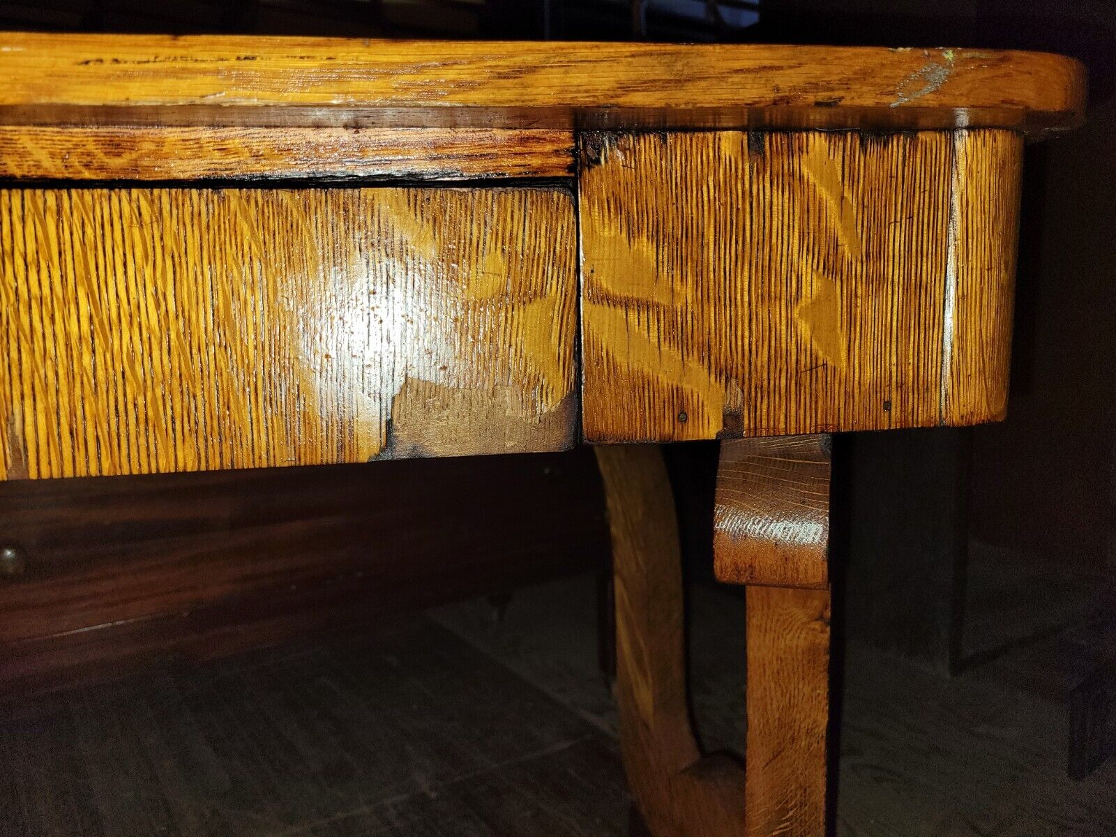Vintage Quartersawn Oak Writing Library Desk As-Is with Drawer