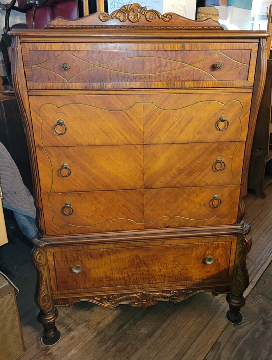 Vintage Walnut Mens Chest of Drawers Tall Boy Dresser Matches Wardrobe Bed 1930s