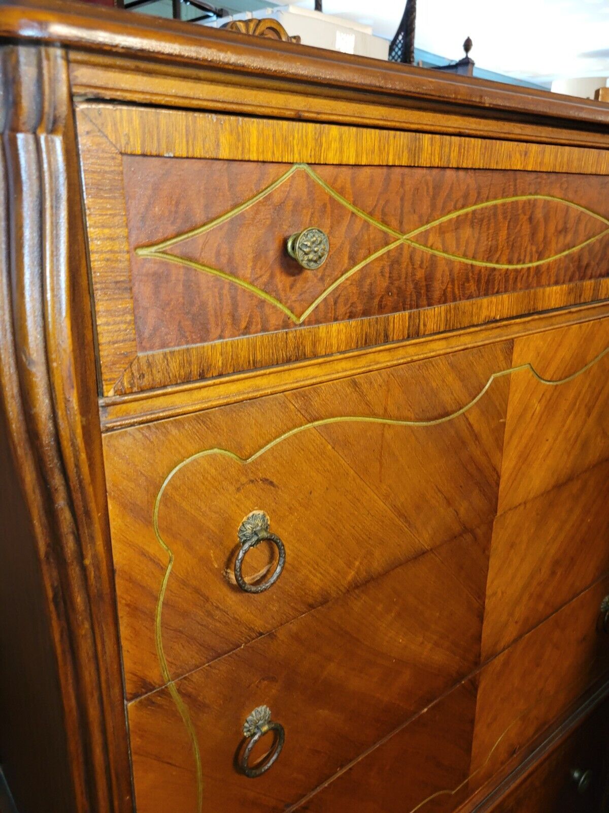 Vintage Walnut Mens Chest of Drawers Tall Boy Dresser Matches Wardrobe Bed 1930s