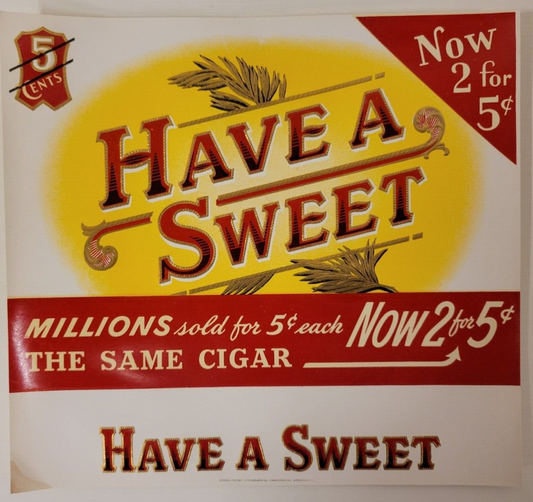 Wholesale Lot of 10 NOS Vintage "Have A Sweet" Cigar Box Inner Labels Embossed