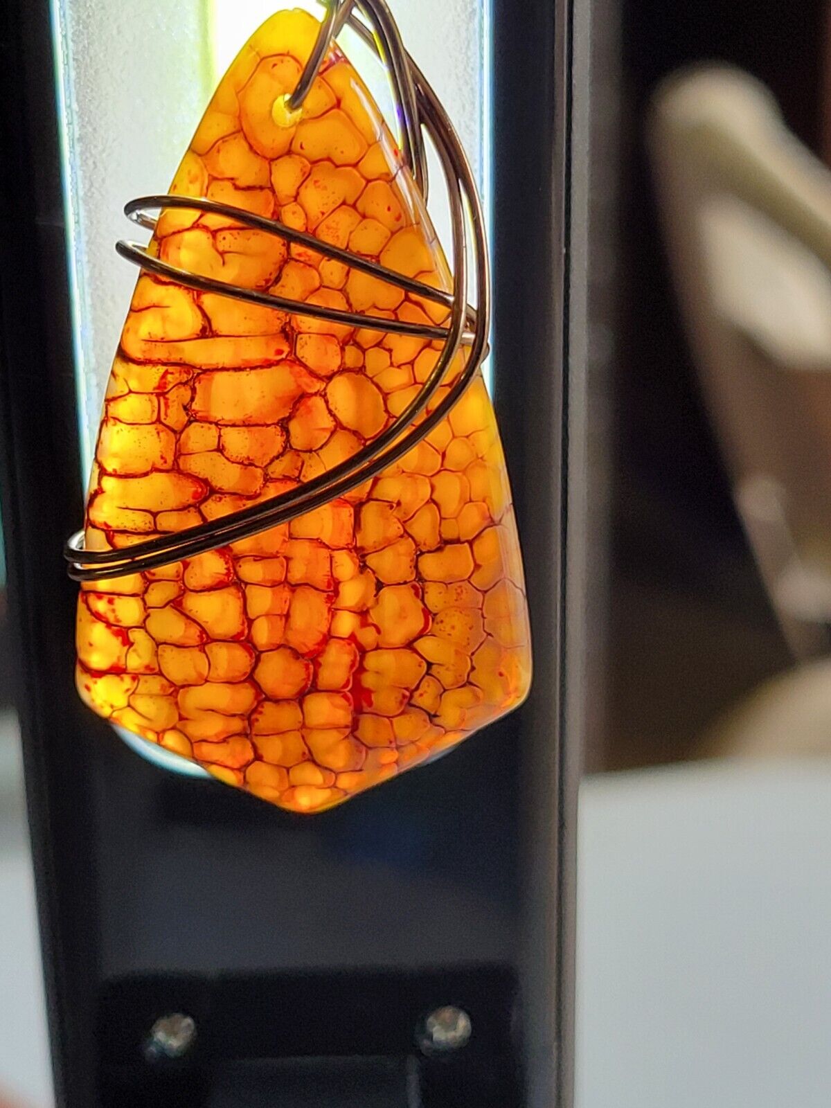 Wire Wrapped Dragon Vein Agate Reversible Pendant