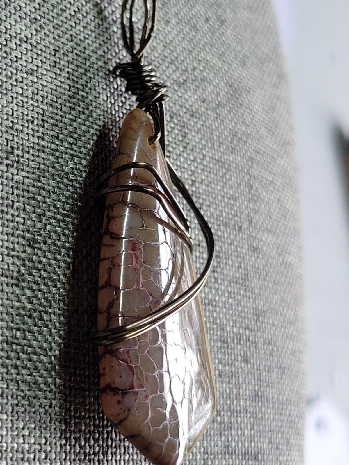 Wire Wrapped Dragon Vein Agate Reversible Pendant