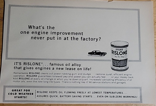 Vintage Ad Shaler Rislone '..The 1 Engine Improvmt Never Put In At The Factory'