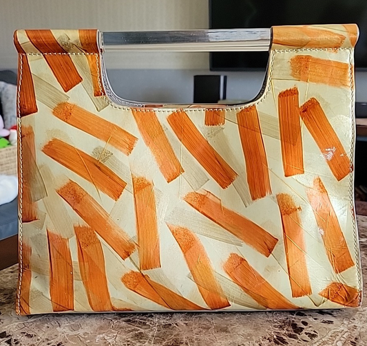 Vintage Sondra Roberts Clutch Copper Gold Vinyl Handbag Acrylic Handles