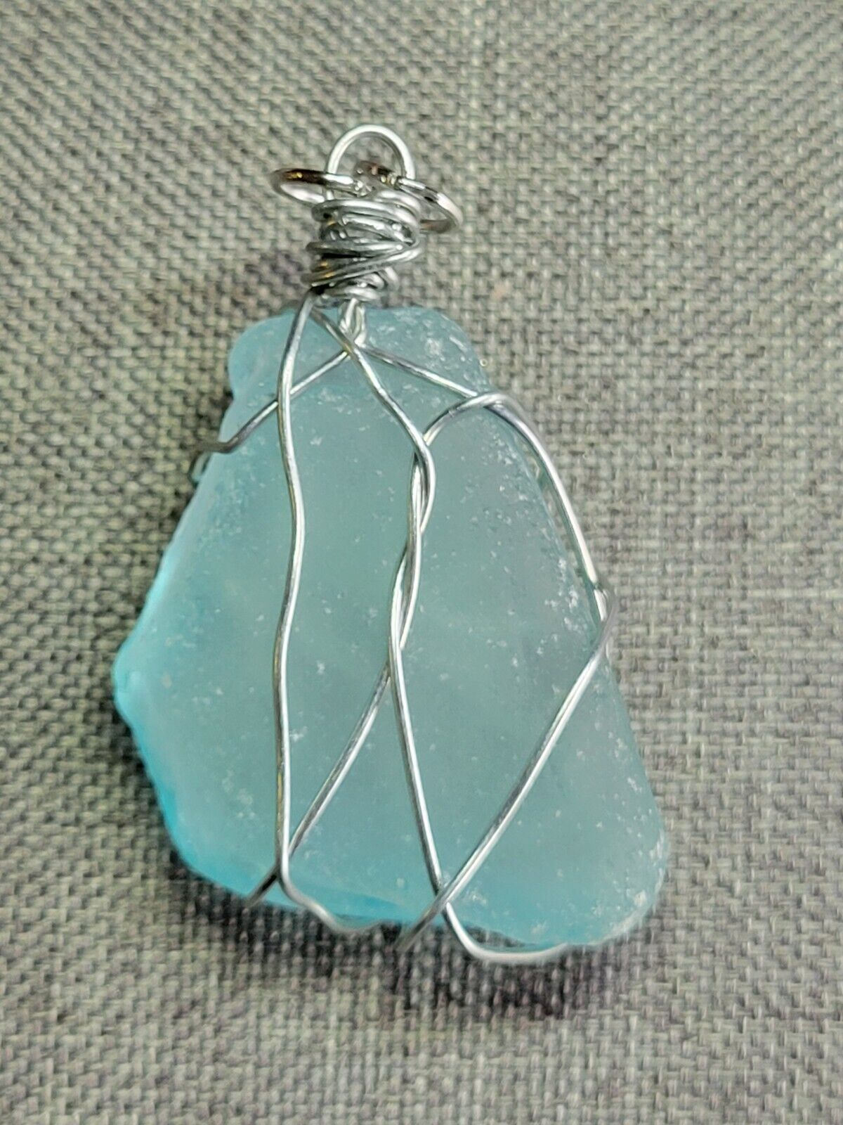 Wire Wrapped Chunky Sea Glass Pendant In Aqua