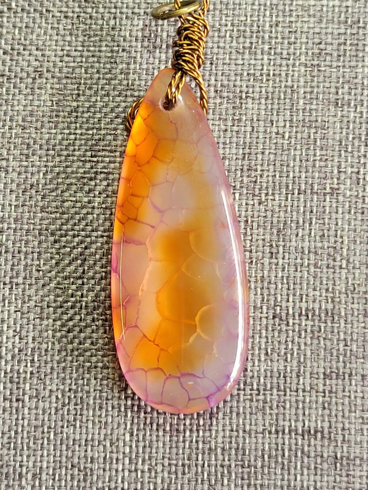 Wire Wrapped Dragon Vein Agate Reversible Pendant