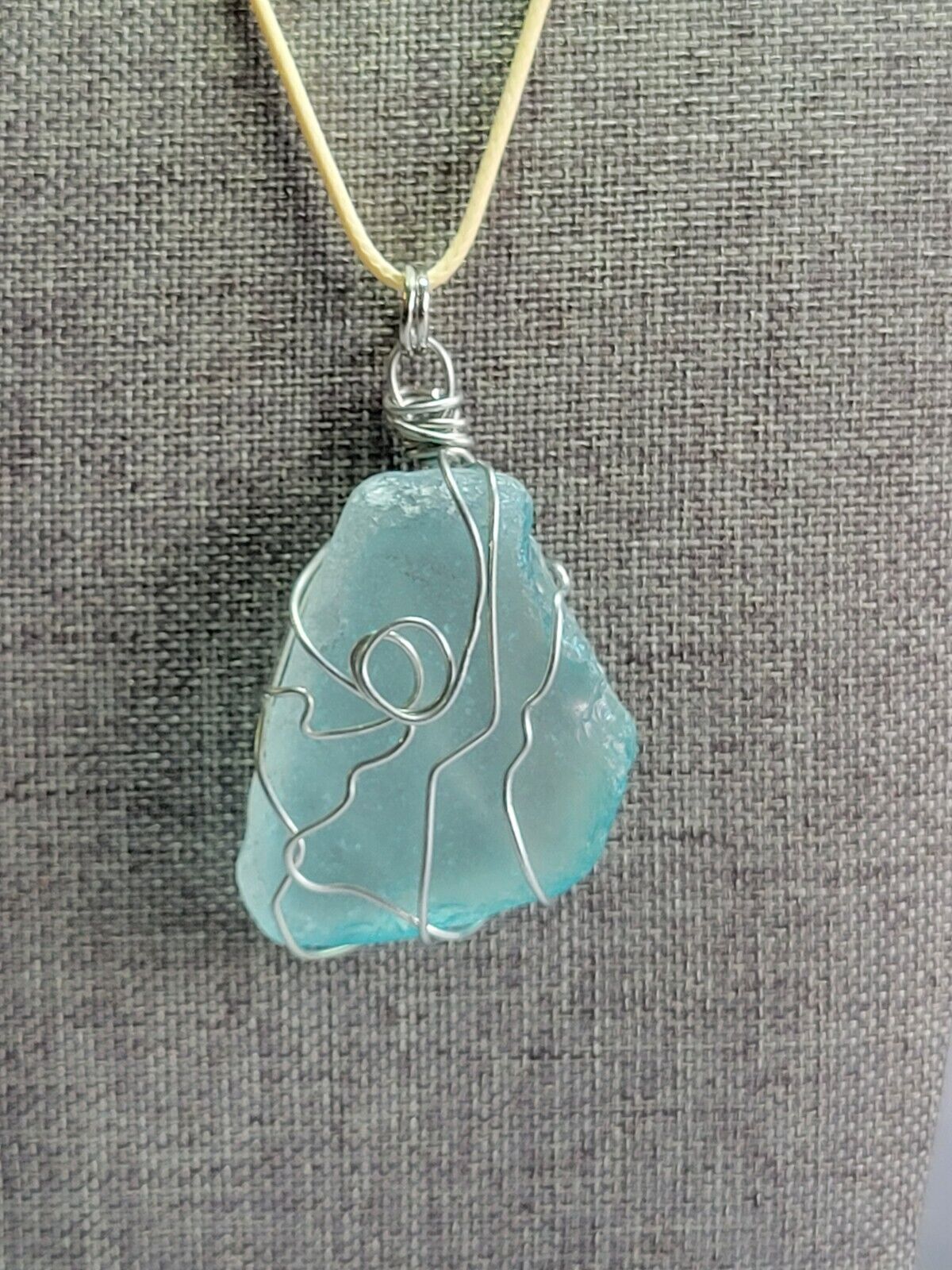 Wire Wrapped Chunky Sea Glass Pendant In Aqua