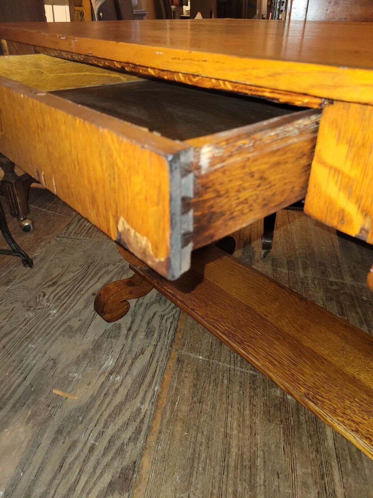 Vintage Quartersawn Oak Writing Library Desk As-Is with Drawer