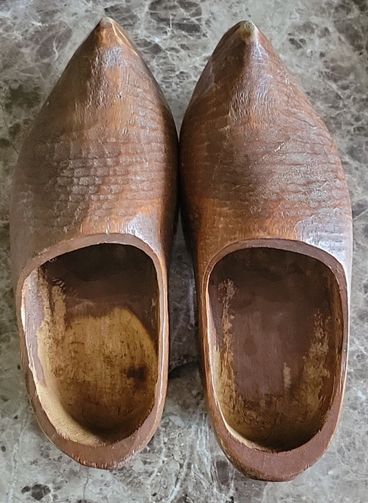 Vintage Dutch Carved Textured Wooden Clogs Shoes 9"