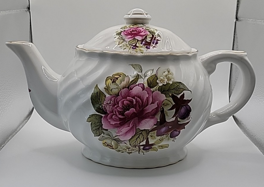 English Rose Garden Teapot Royal Caldone Ceracraft Made in England