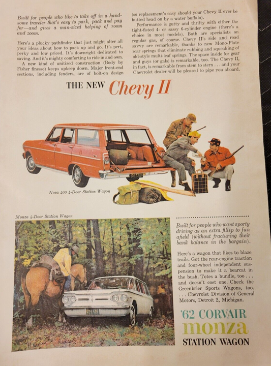 1962 Chevy II Station Wagon Nova & Corvair Monza Station Wagon Vintage Print Ad