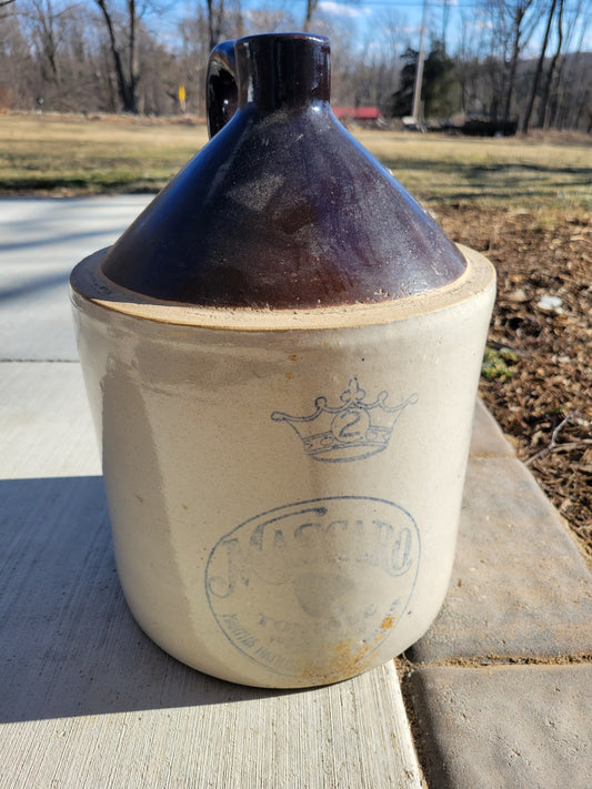 C. 1900 Antique 2 Gal MASCARO TONIQUE FOR THE HAIR SALT GLAZED? STONEWARE JUG